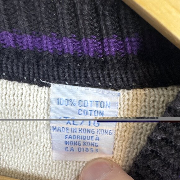 Slazenger Golf Tennis Sweater V Neck Preppy Men XL Purple Cream Cotton - Picture 5 of 6